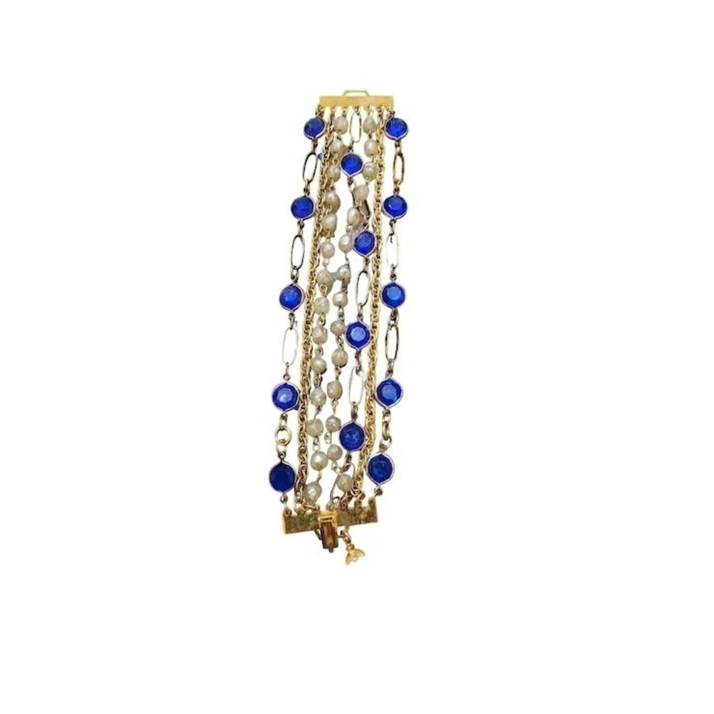 Vintage Acrylic Bezel Set And Faux Pearl Bracelet (A1858)